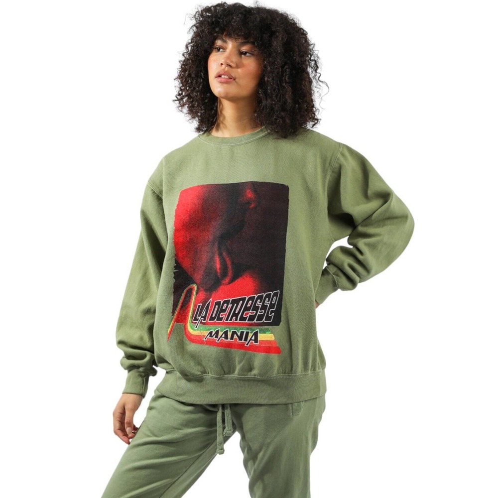 La Detresse NWT Crewneck Sweatshirt Green Red Pullover Obsessive Mania Sz XS